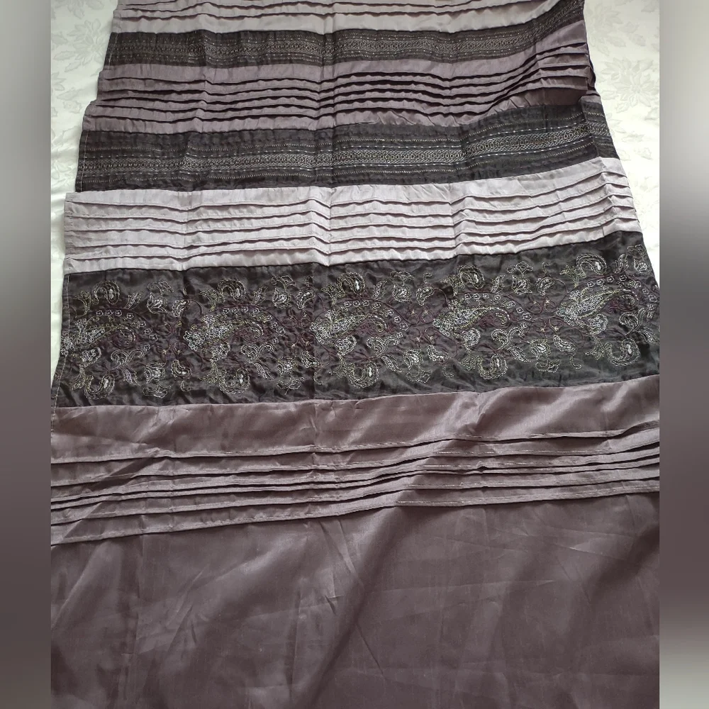 Embroidered satin fabric shower curtain purple eggplant
